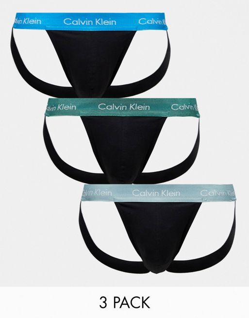  Calvin Klein cotton stretch jock straps 3 pack in black with coloured waistband