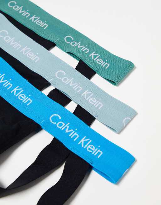 Calvin Klein cotton stretch jock straps 3 pack in black with coloured waistband, 2 of 4