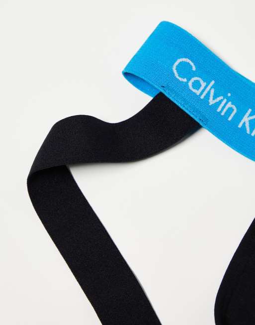 Calvin Klein cotton stretch jock straps 3 pack in black with coloured waistband, 4 of 4