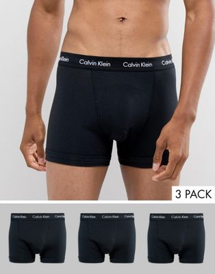 Calvin Klein Cotton Stretch 3 pack trunks in black - ASOS Price Checker