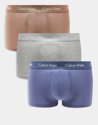 Calvin Klein - Cotton Stretch - Lot de 3 boxers à taille basse - Marron/bleu/gris-Multicolore