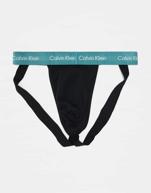 Calvin Klein - Cotton Stretch - Pakke med 3 sorte jockstraps med farvet taljebånd, 2 af 3