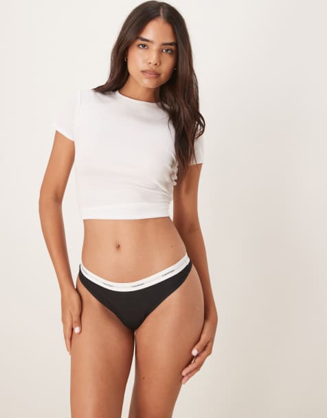 Calvin Klein Cotton Stretch Rib thong in black - view 1