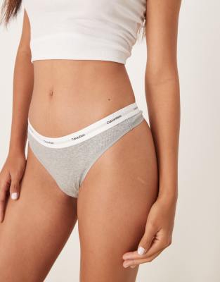 Calvin Klein Cotton Stretch Rib Thong In Gray