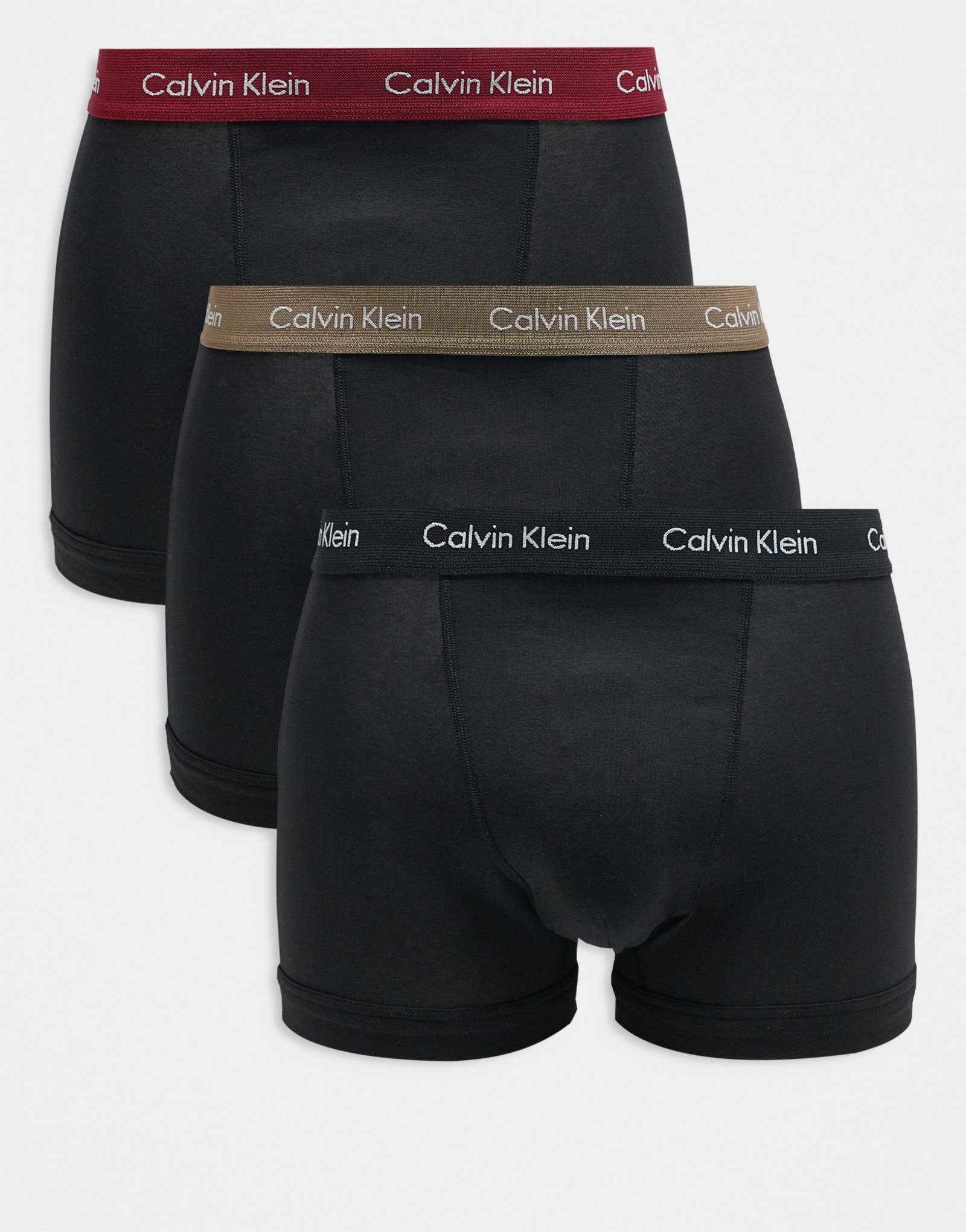 Хлопковые эластичные плавки Calvin Klein, 3 штуки, черного цвета с цветным поясом