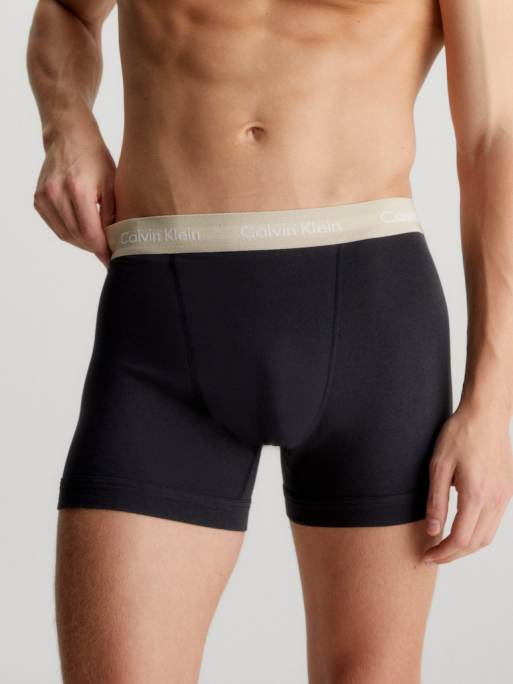 Calvin Klein cotton stretch trunks 3 pack in black with coloured waistband ASOS