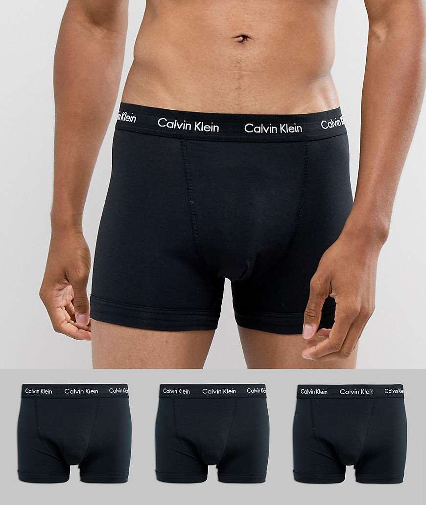 Shop Calvin Klein Cotton Stretch Trunks 3 Pack-black
