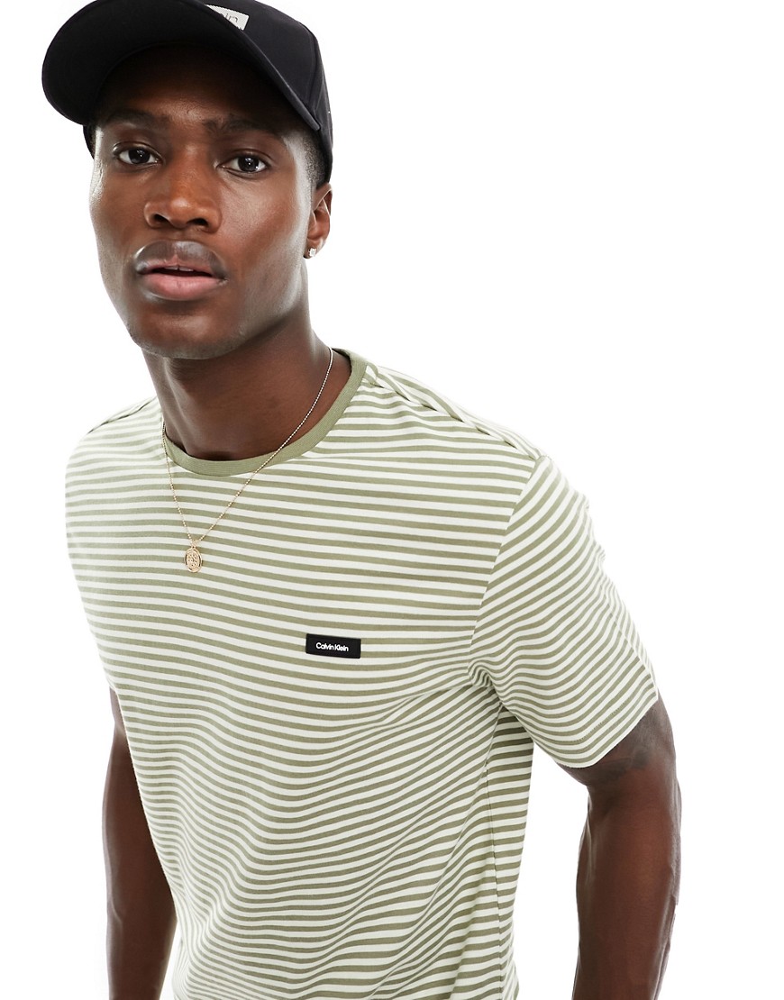 Calvin Klein cotton stripe t-shirt in green/white