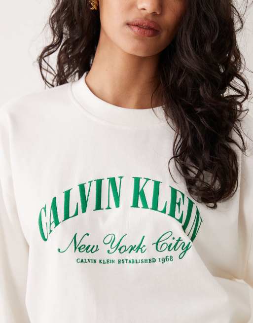 Calvin Klein - Cremefarvet afslappet sweatshirt i jersey med logo - Del af sæt, 2 af 4