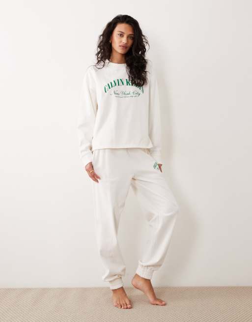 Calvin Klein - Cremefarvet afslappet sweatshirt i jersey med logo - Del af sæt, 4 af 4