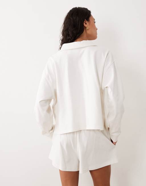 Calvin Klein - Cremefarvet polo-sweatshirt i jersey med logo - Del af sæt, 4 af 5