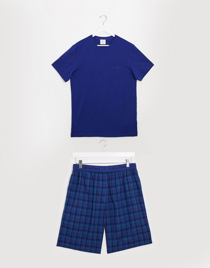 Calvin Klein crew neck t-shirt and shorts lounge set-Blue