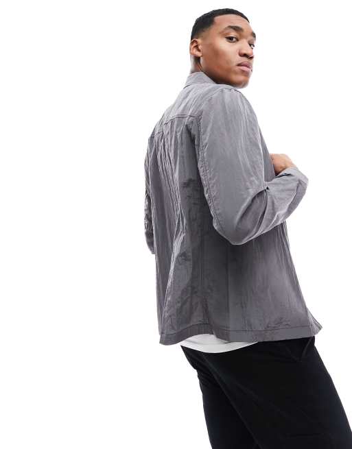 Calvin Klein crinkle 2.0 shirt jacket in charcoal, 3 of 4