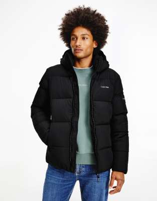 Calvin Klein Crinkle Nylon Detachable Hood Puffer Jacket In Black ...