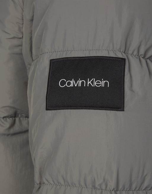 Calvin Klein crinkle nylon detatchable hood puffer jacket in grey, 3 of 4