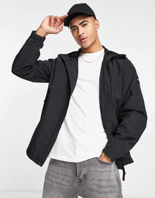 Calvin Klein crinkle nylon hooded jacket in black | ASOS