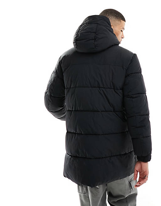 Calvin Klein crinkle nylon long puffer coat in black | ASOS