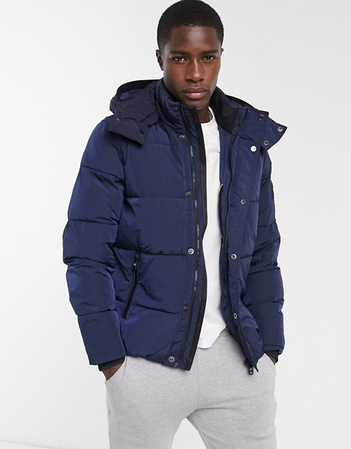 Calvin Klein crinkle nylon mid length jacket in navy