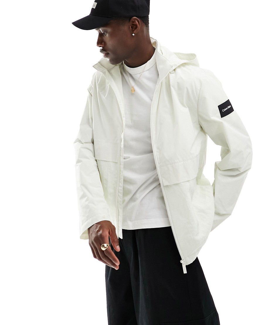 Calvin Klein crinkle nylon mix media jacket in white
