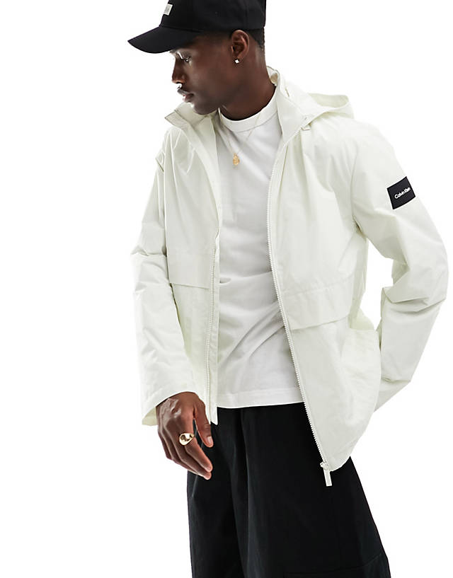 Calvin Klein - crinkle nylon mix media jacket in white