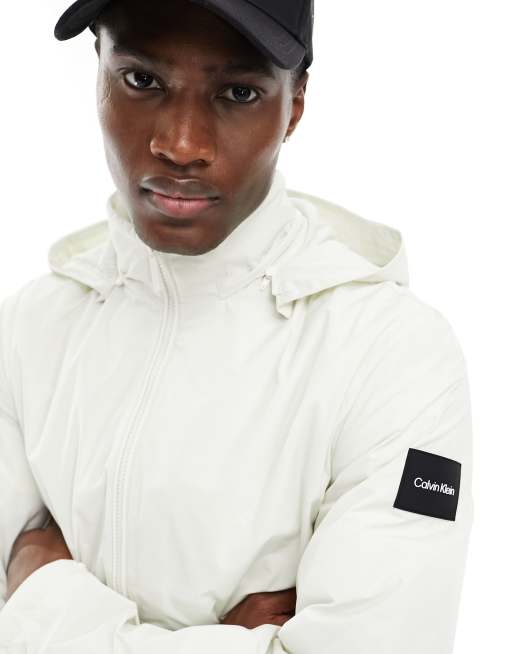 Calvin Klein crinkle nylon mix media jacket in white ASOS