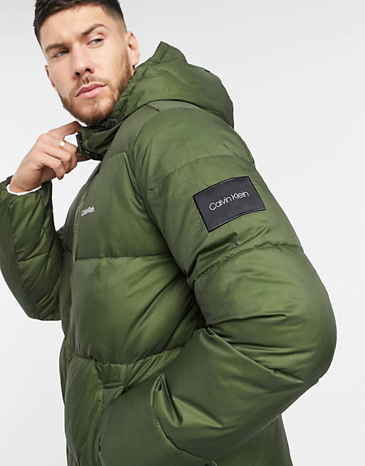 Calvin Klein crinkle nylon padded jacket in khaki | ASOS
