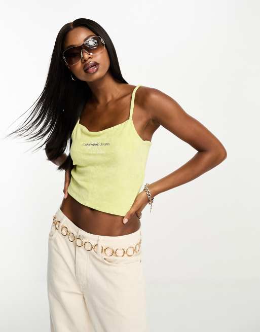 Calvin Klein - Crop top en tissu éponge à bretelles fines - Jaune