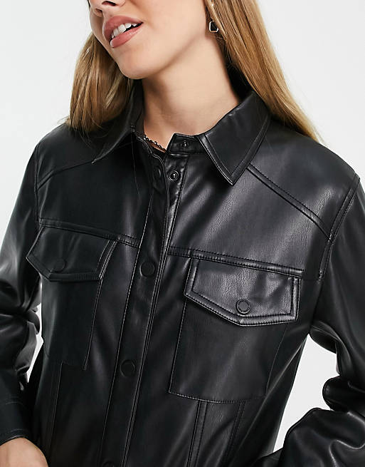 Calvin Klein cropped faux leather jacket in black | ASOS