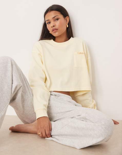 Calvin Klein – Cropped-Sweatshirt aus Jersey in Buttergelb mit Logo - view 1