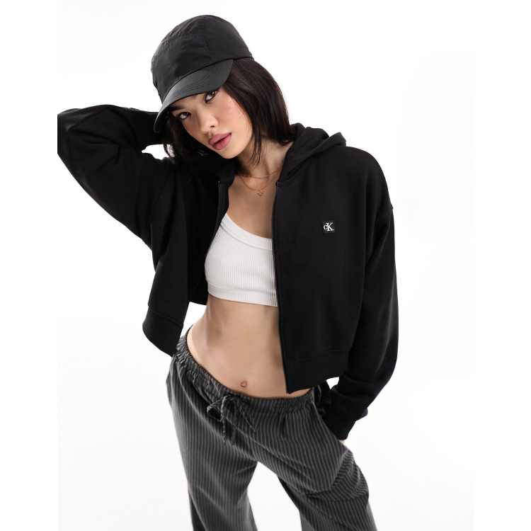 Calvin klein outlet black cropped hoodie