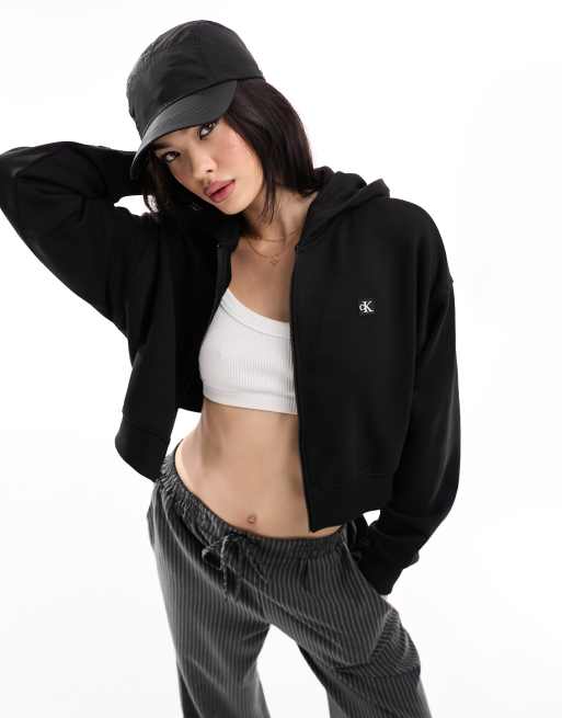 Calvin klein best sale cropped zip hoodie