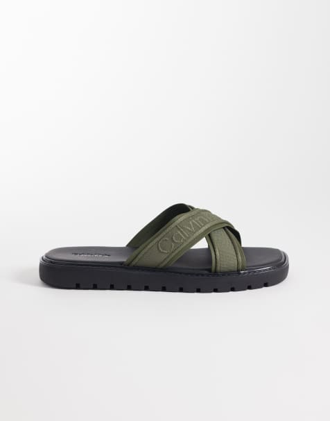 Calvin Klein cross sandals in khaki - view 1