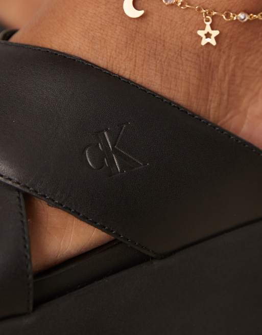 Calvin Klein cross strap flatform sandals in black, 2 of 4