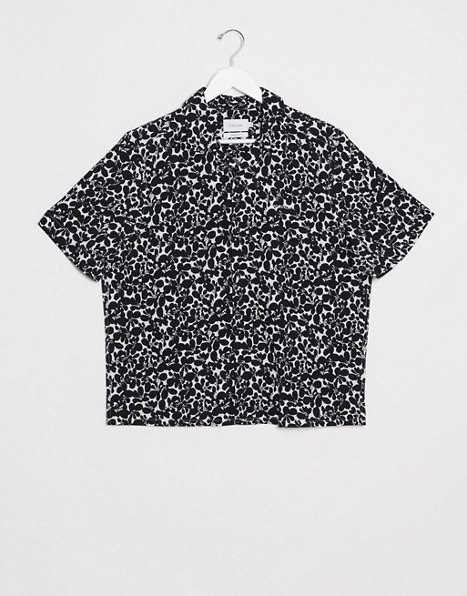 Calvin Klein cuban collar allover flower print shirt in black