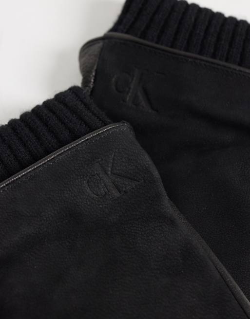 Calvin Klein cuffed leather gloves in black, 2 of 3