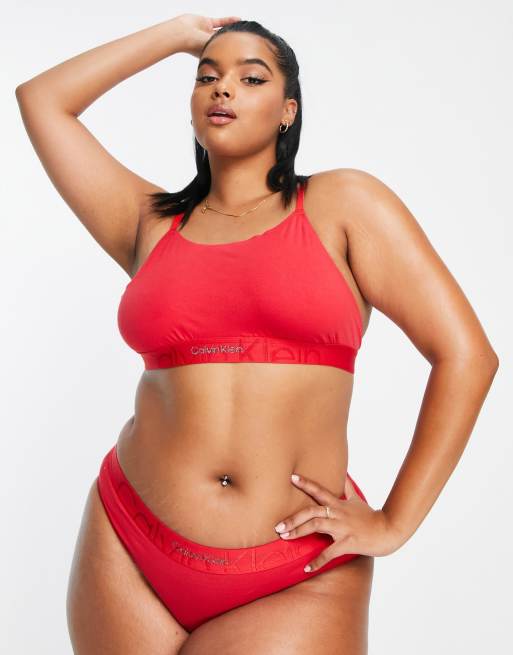 Calvin Klein Curve Embossed Icon cotton blend bikini style brief in red |  ASOS