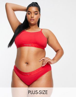 Calvin Klein Curve embossed icon cotton blend unlined bralette with logo  underband in red - RED