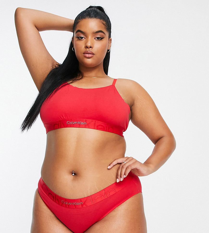 Calvin Klein Curve Embossed Icon cotton blend unlined bralette with logo underband in red - RED