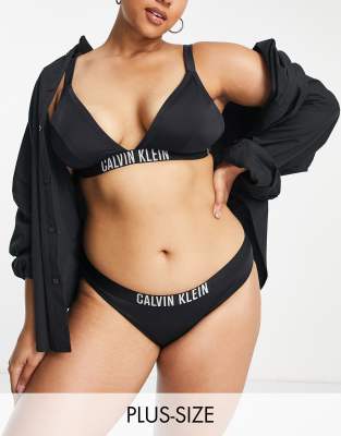 Calvin Klein Curve logo bikini bottoms in black 