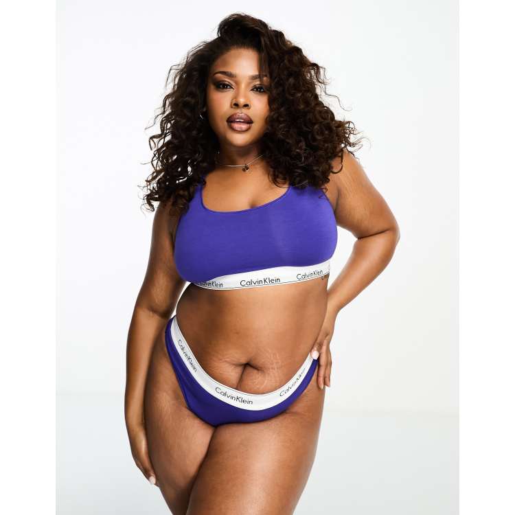 Calvin Klein Curve Modern Cotton high waist thong in blue ASOS