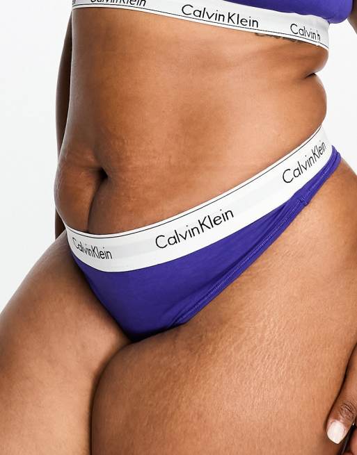 Calvin Klein Curve Modern Cotton high waist thong in blue | ASOS