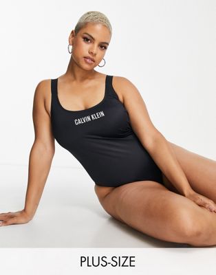 Calvin Klein Curve scoop high leg swimsuit in black