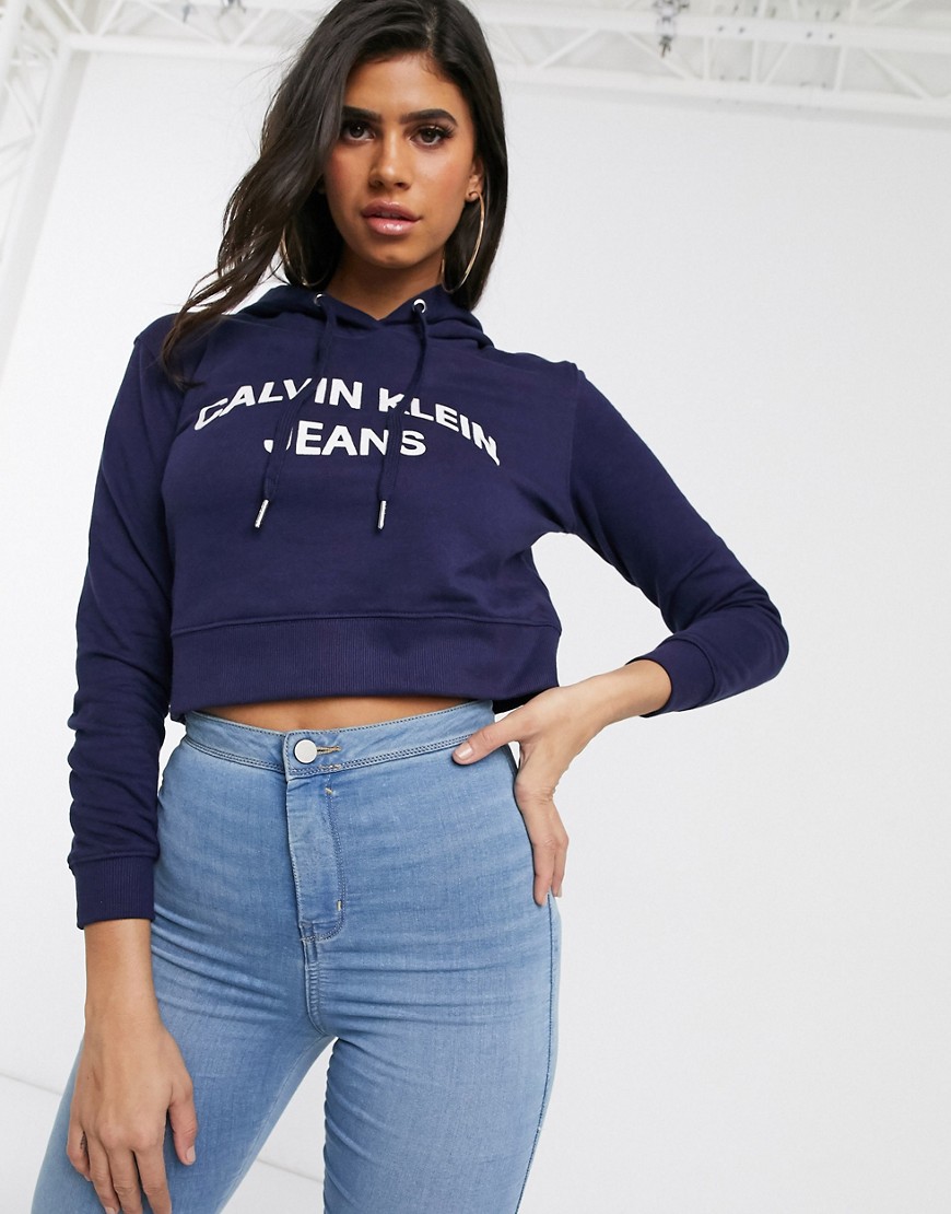 Calvin Klein curved logo dropped hoodie-navy