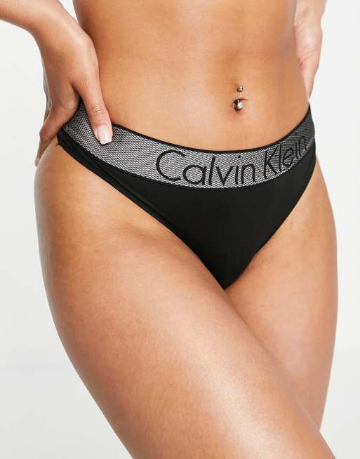 Calvin Klein Customized Stretch logo thong in black