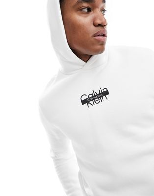 Calvin Klein cut through logo hoodie in bright white