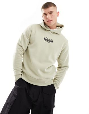 Calvin Klein cut through logo hoodie in cream