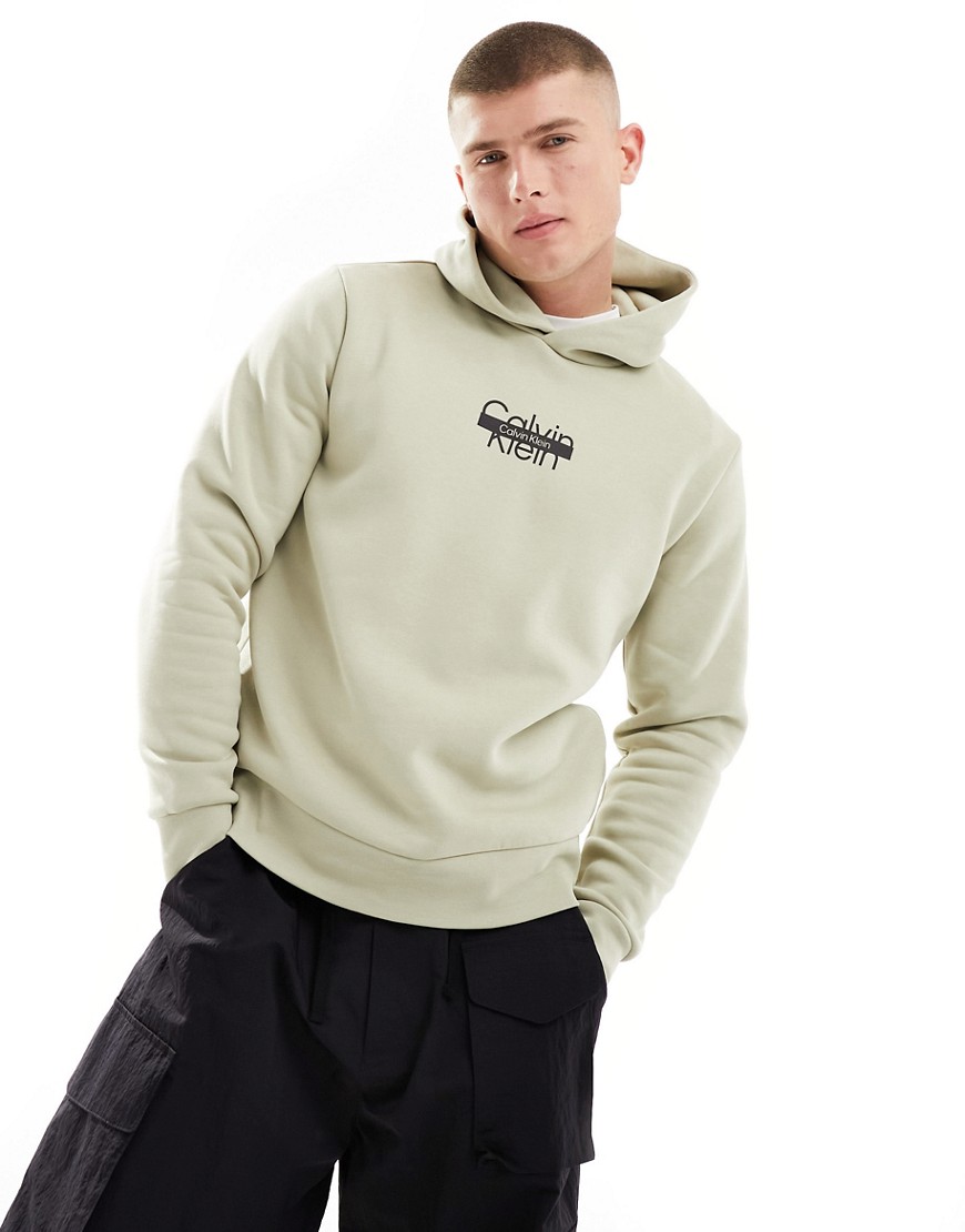 Calvin Klein cut through logo hoodie in cream-White