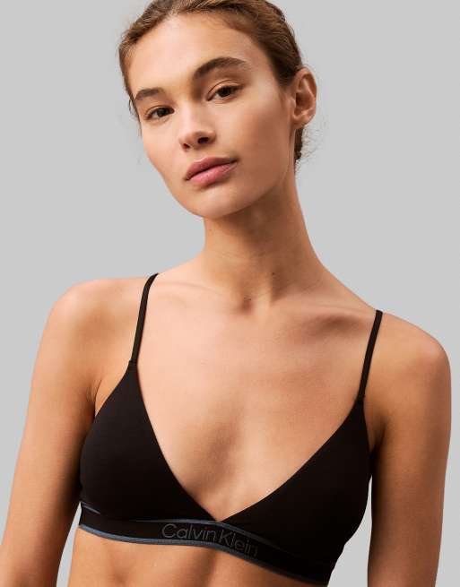 Calvin Klein – Czarna bawełniana braletka z trójkątnymi miseczkami i taśmą z logo