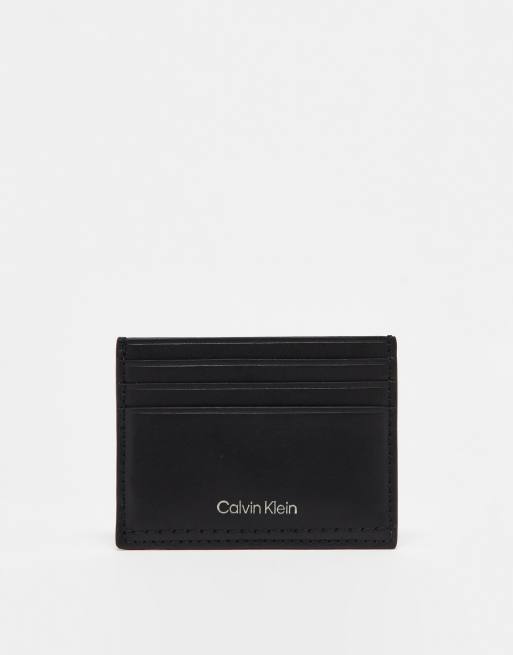 Calvin Klein – Czarne etui na karty z logo i podwójnym szwem