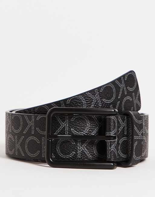 Calvin Klein – Czarny pasek 35 mm w monogramowy wzór na całej powierzchni